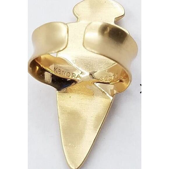 Kendra Scott SALLY Brass brushed Gold Tone Arrowhead Crystal Adj Ring Sz 6.75 - Picture 13 of 16